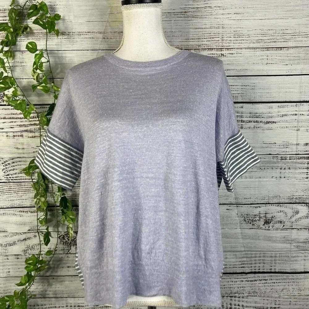 J Crew Sweater Shirt size XXS Purple Lilac Wool Lilac Striped College School